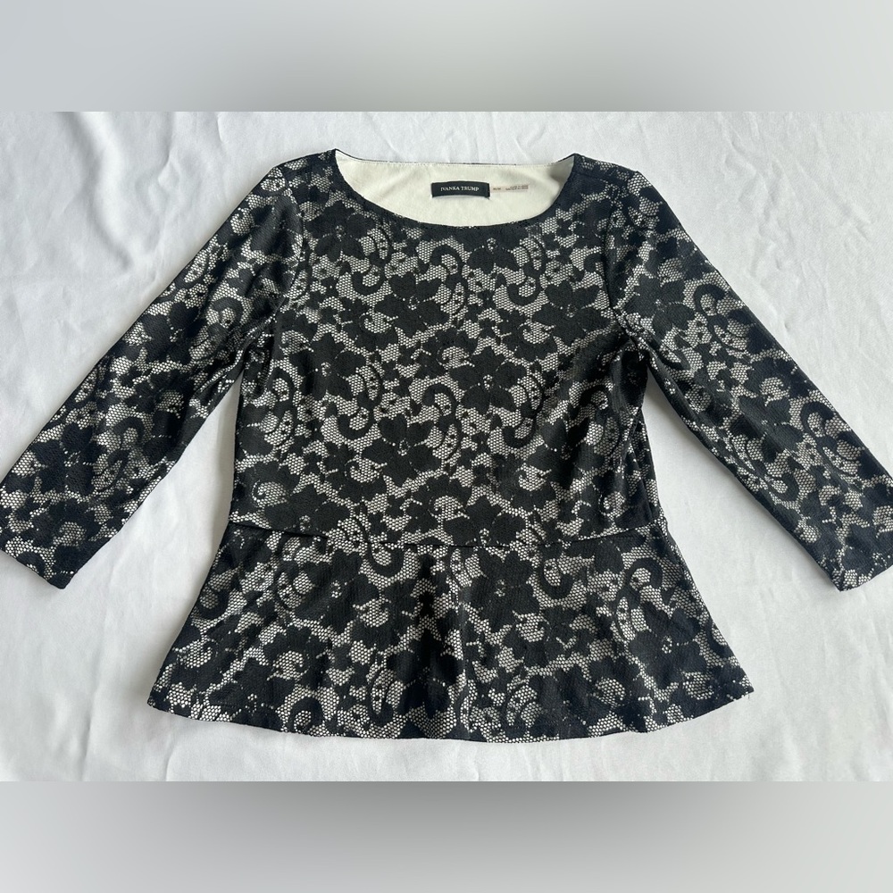 Ivanka Trump Black and White Lace Blouse Size Medium
